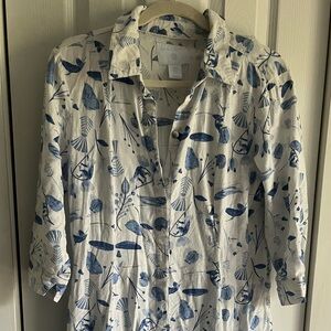 Cynthia Rowley Blue White midi linen blend collared dress  - Women's M